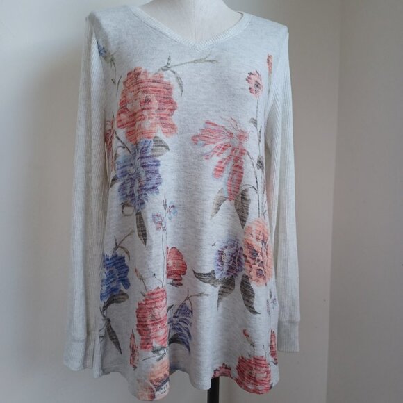 Soft Surroundings Pullover Floral Ribbed Knit Size Medium - Picture 3 of 16